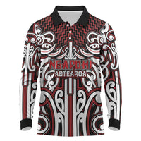 Custom Aotearoa Ngapuhi Long Sleeve Polo Shirt Maori Tribal Pattern Mix Poutama LT05 Red - Polynesian Pride
