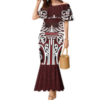 Custom Aotearoa Ngapuhi Mermaid Dress Maori Tribal Pattern Mix Poutama LT05 Women Red - Polynesian Pride