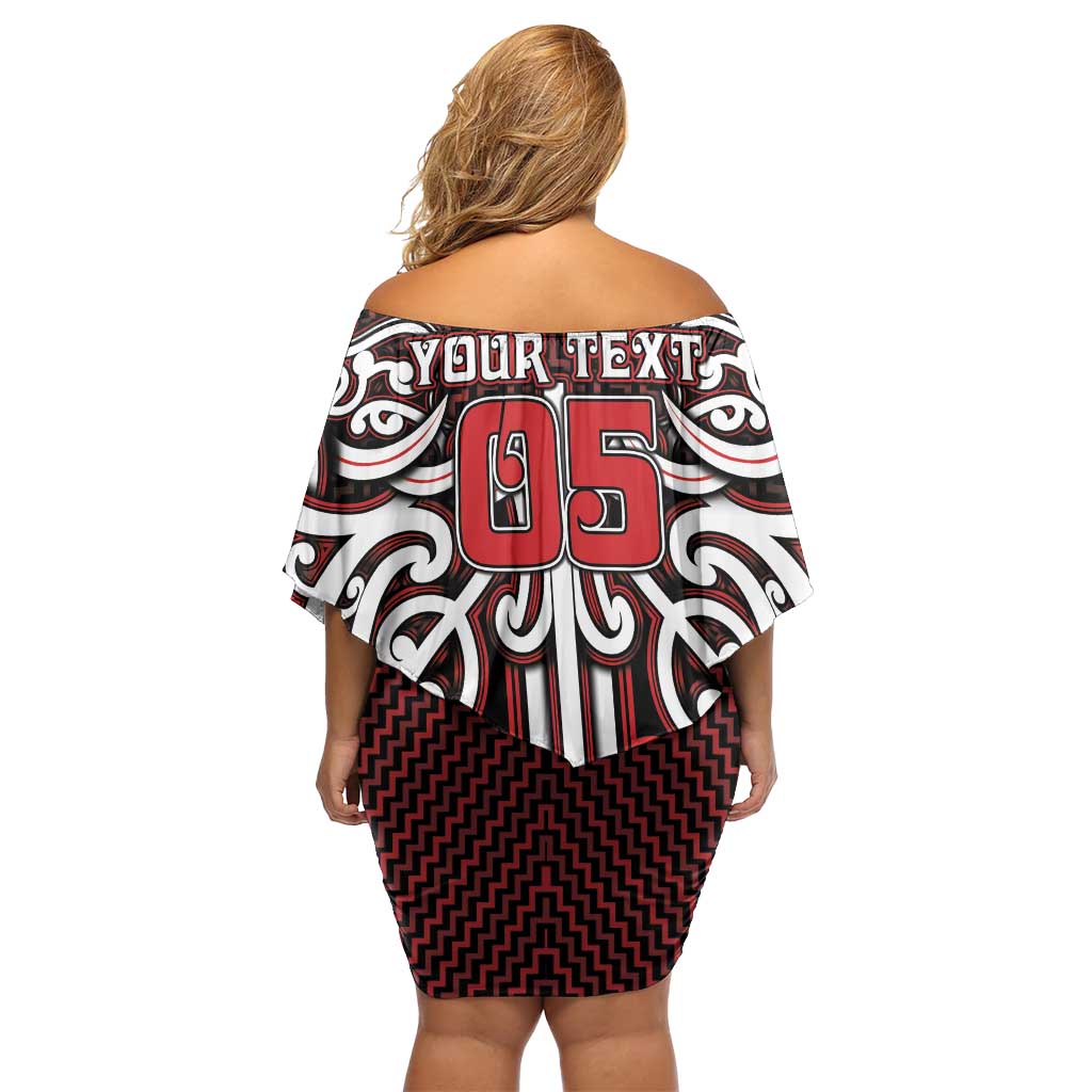 Custom Aotearoa Ngapuhi Off Shoulder Short Dress Maori Tribal Pattern Mix Poutama