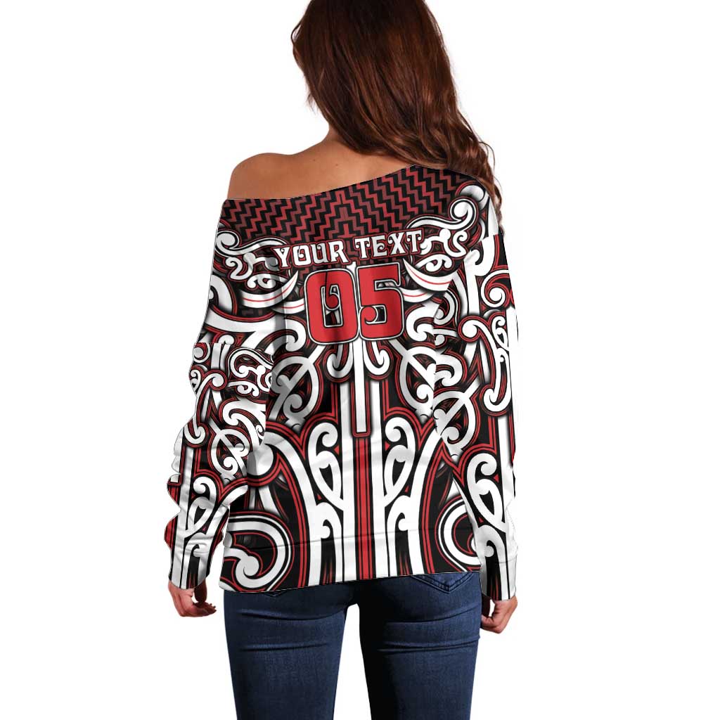 Custom Aotearoa Ngapuhi Off Shoulder Sweater Maori Tribal Pattern Mix Poutama LT05 - Polynesian Pride