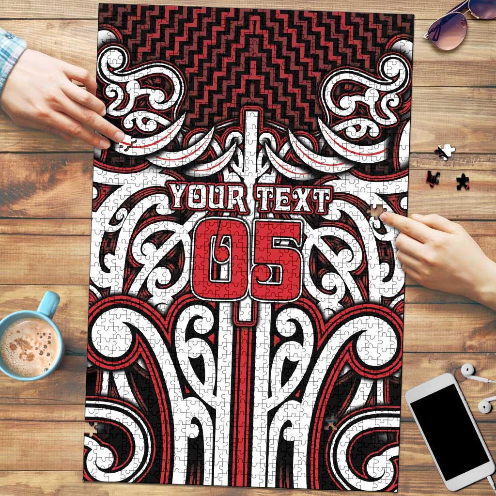 Custom Aotearoa Ngapuhi Puzzle Maori Tribal Pattern Mix Poutama LT05 Red - Polynesian Pride