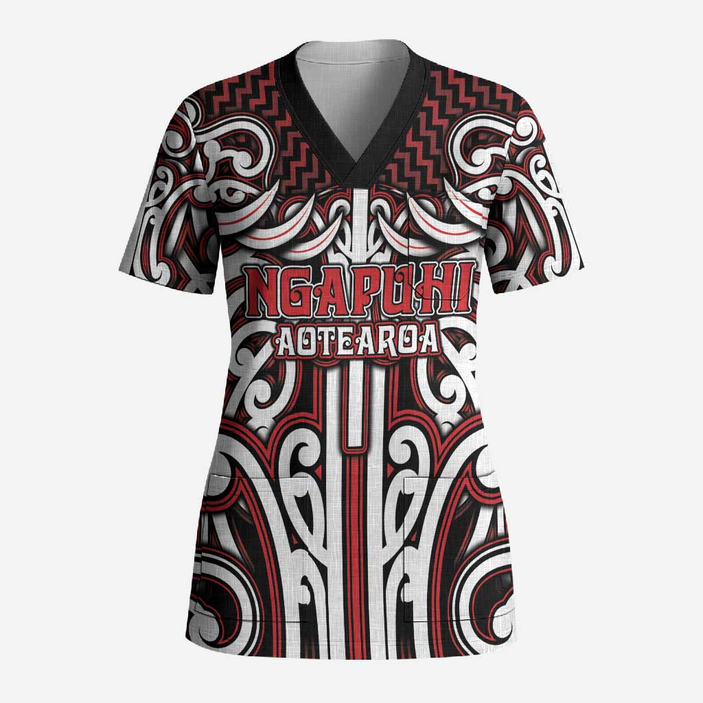 Custom Aotearoa Ngapuhi Scrub Top Maori Tribal Pattern Mix Poutama LT05 Adult Red - Polynesian Pride