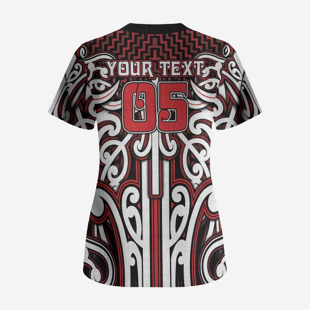 Custom Aotearoa Ngapuhi Scrub Top Maori Tribal Pattern Mix Poutama LT05 - Polynesian Pride