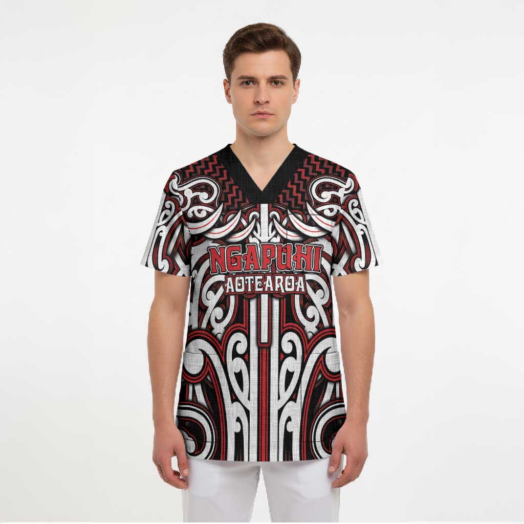 Custom Aotearoa Ngapuhi Scrub Top Maori Tribal Pattern Mix Poutama LT05 - Polynesian Pride
