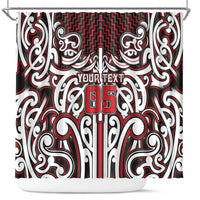 Custom Aotearoa Ngapuhi Shower Curtain Maori Tribal Pattern Mix Poutama LT05 Red - Polynesian Pride
