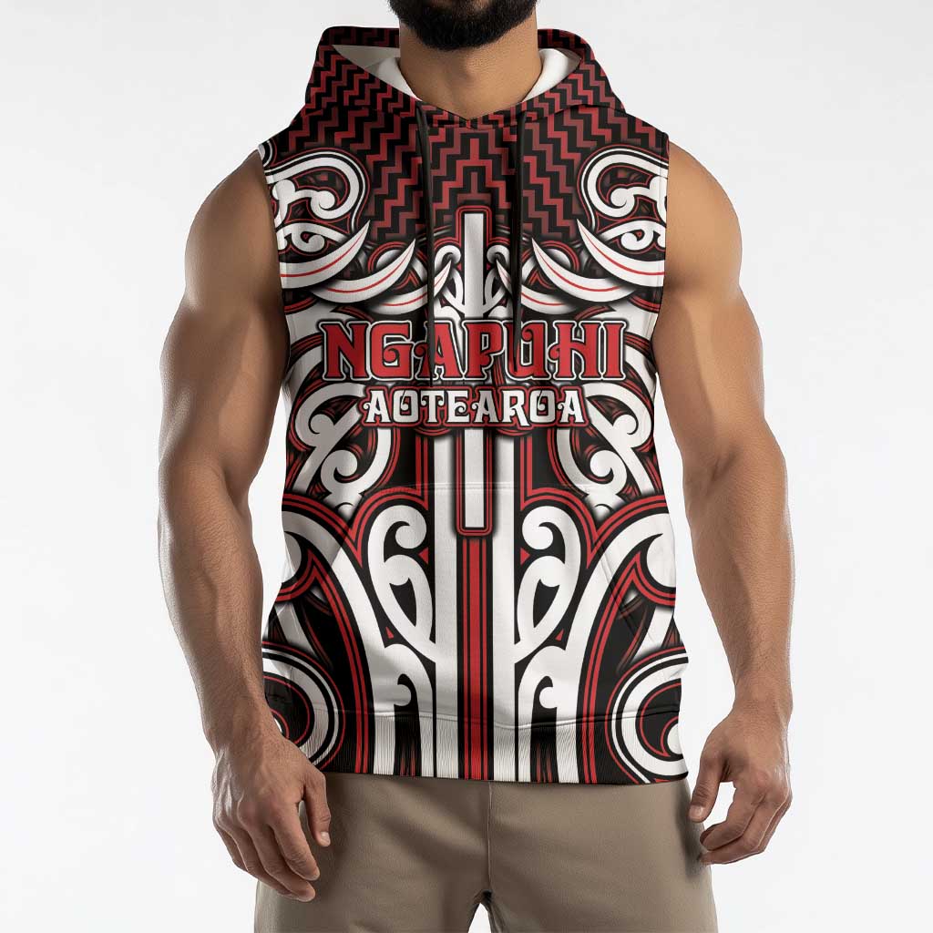 Custom Aotearoa Ngapuhi Sleeveless Hoodie Maori Tribal Pattern Mix Poutama LT05 - Polynesian Pride
