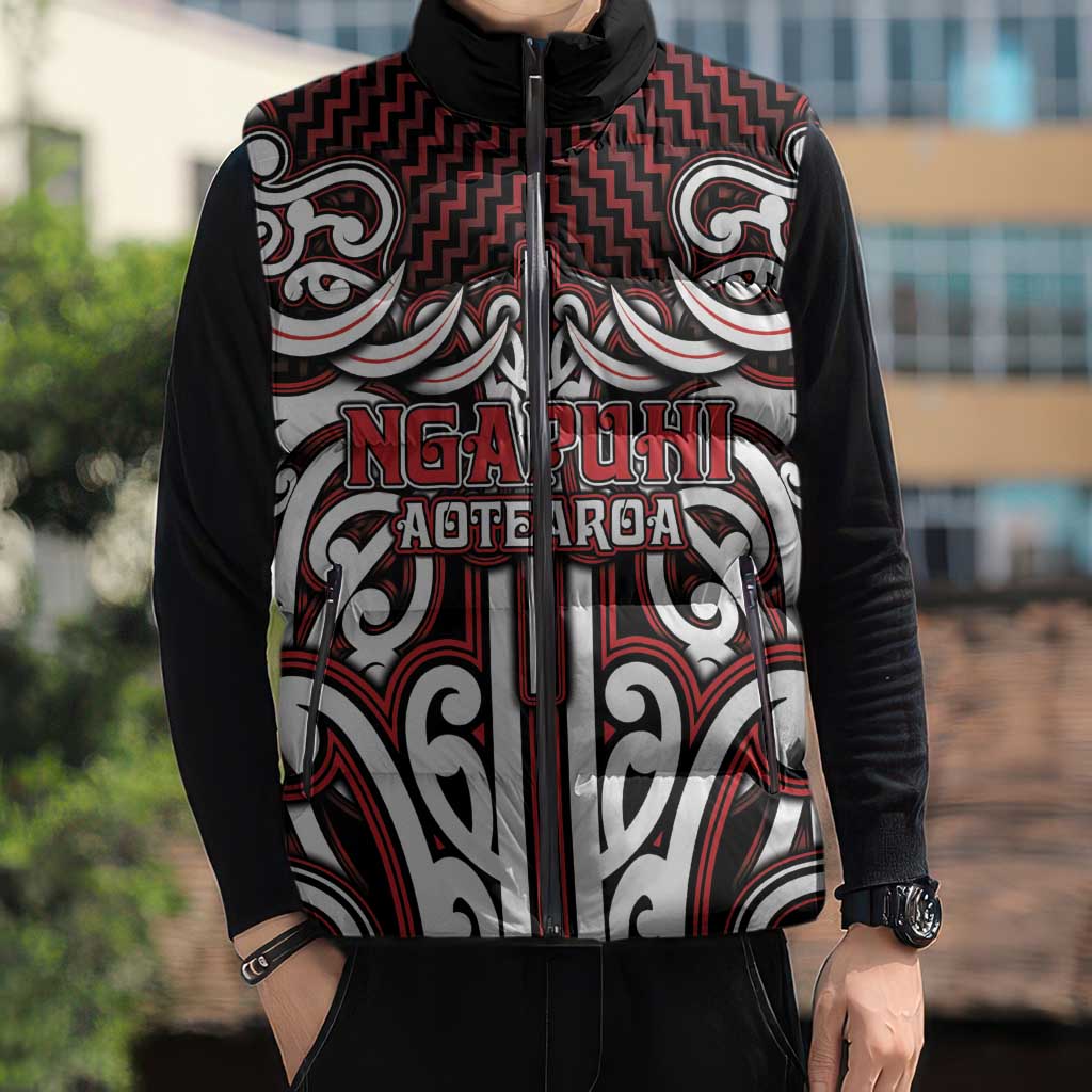 Custom Aotearoa Ngapuhi Sleeveless Puffer Jacket Maori Tribal Pattern Mix Poutama LT05 - Polynesian Pride