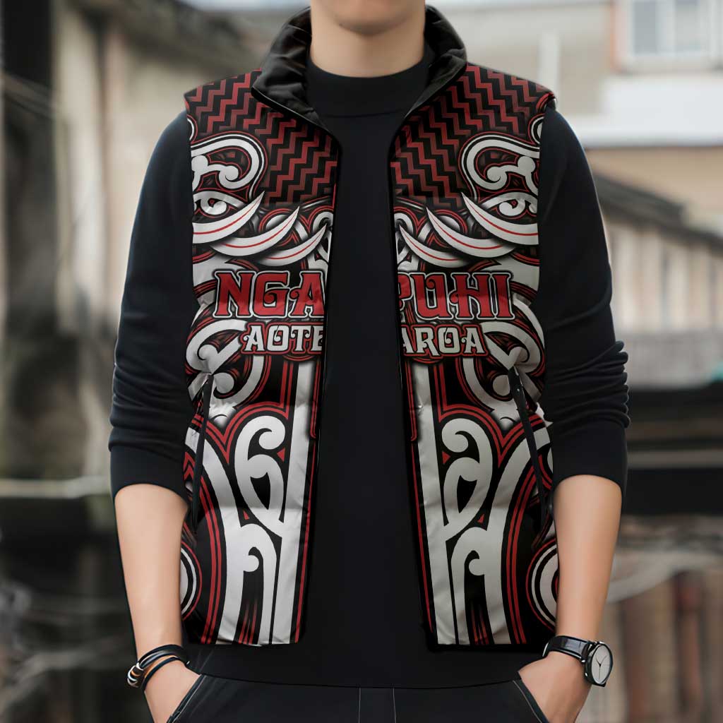 Custom Aotearoa Ngapuhi Sleeveless Puffer Jacket Maori Tribal Pattern Mix Poutama LT05 - Polynesian Pride