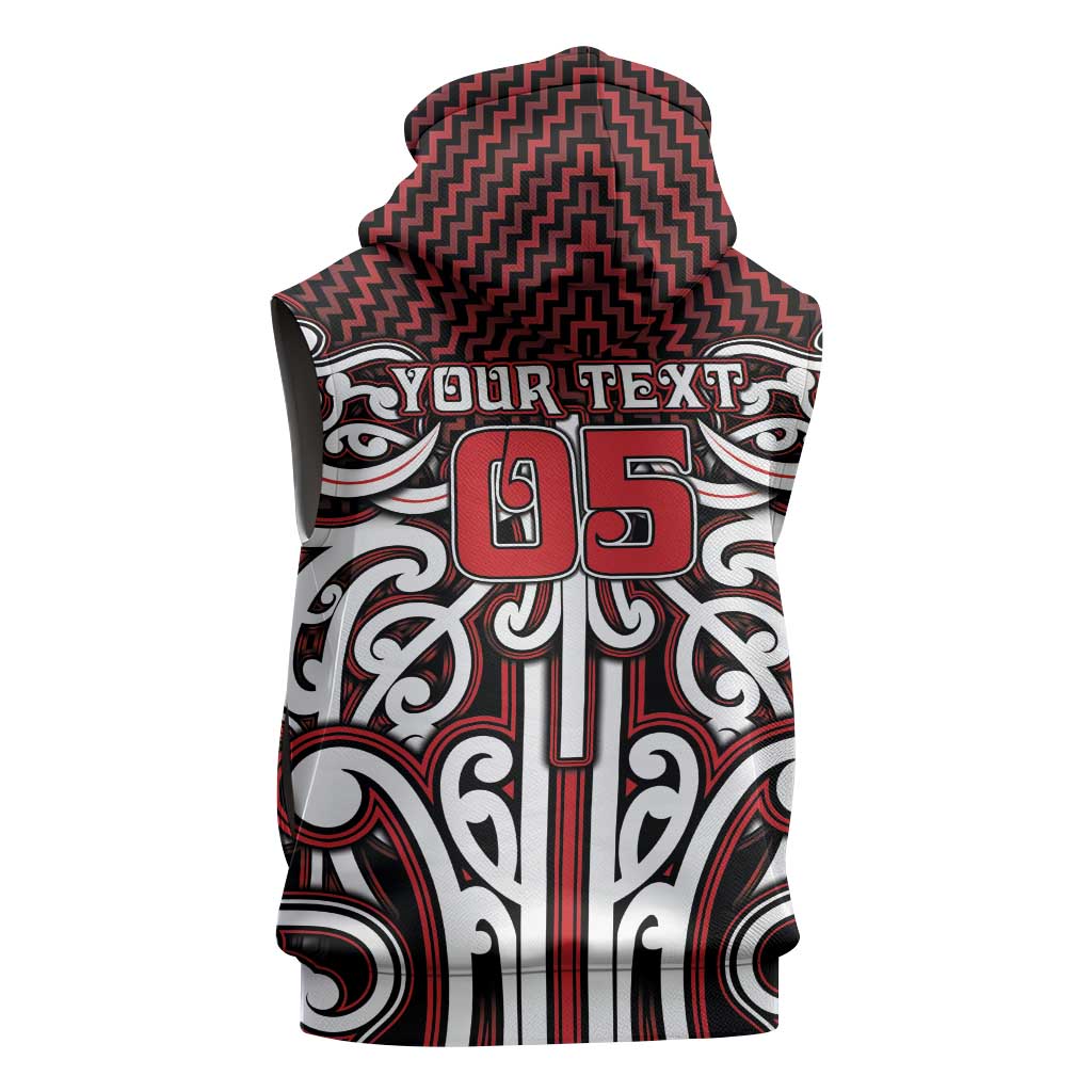 Custom Aotearoa Ngapuhi Sleeveless Zip Hoodie Maori Tribal Pattern Mix Poutama