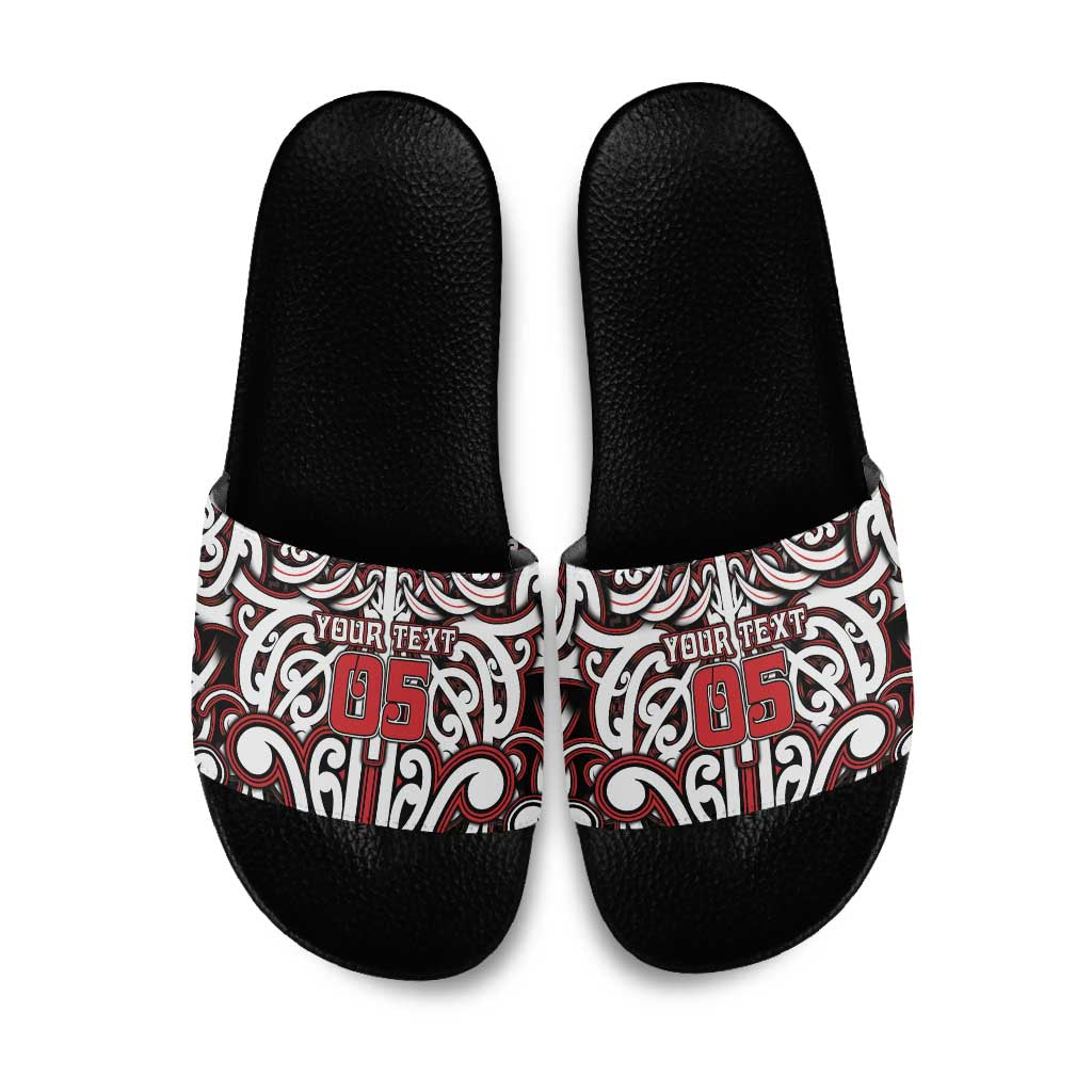 Custom Aotearoa Ngapuhi Slide Sandals Maori Tribal Pattern Mix Poutama LT05 Red - Polynesian Pride