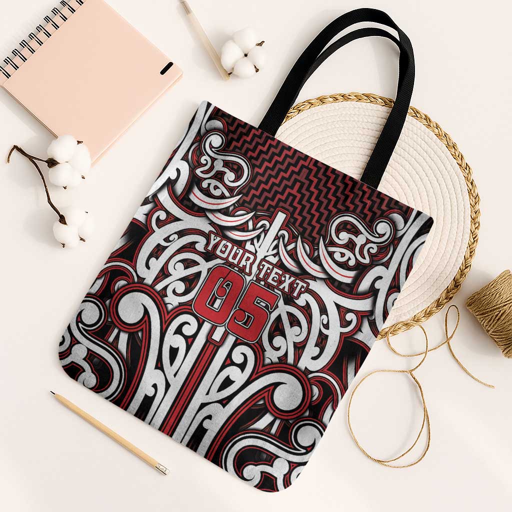 Custom Aotearoa Ngapuhi Tote Bag Maori Tribal Pattern Mix Poutama LT05 Black Strap One Size Red - Polynesian Pride