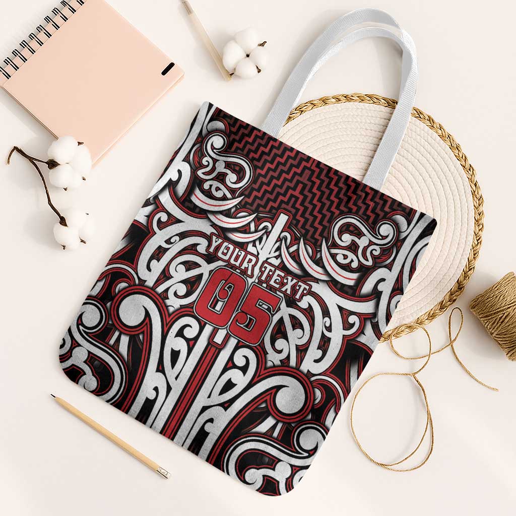 Custom Aotearoa Ngapuhi Tote Bag Maori Tribal Pattern Mix Poutama LT05 White Strap One Size Red - Polynesian Pride