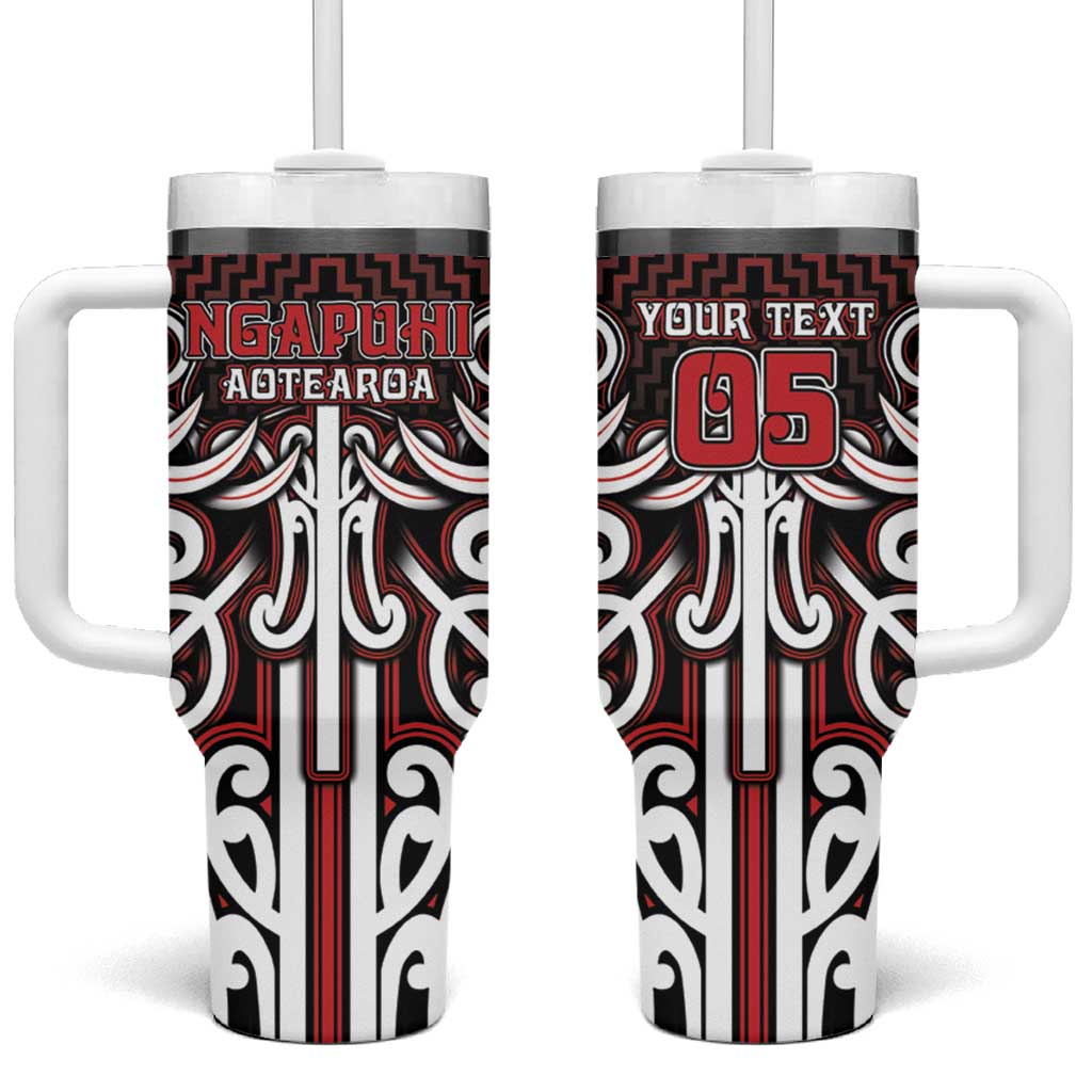 Custom Aotearoa Ngapuhi Tumbler With Handle Maori Tribal Pattern Mix Poutama LT05 One Size: 40 oz Red - Polynesian Pride