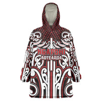 Custom Aotearoa Ngapuhi Wearable Blanket Hoodie Maori Tribal Pattern Mix Poutama LT05 One Size Red - Polynesian Pride