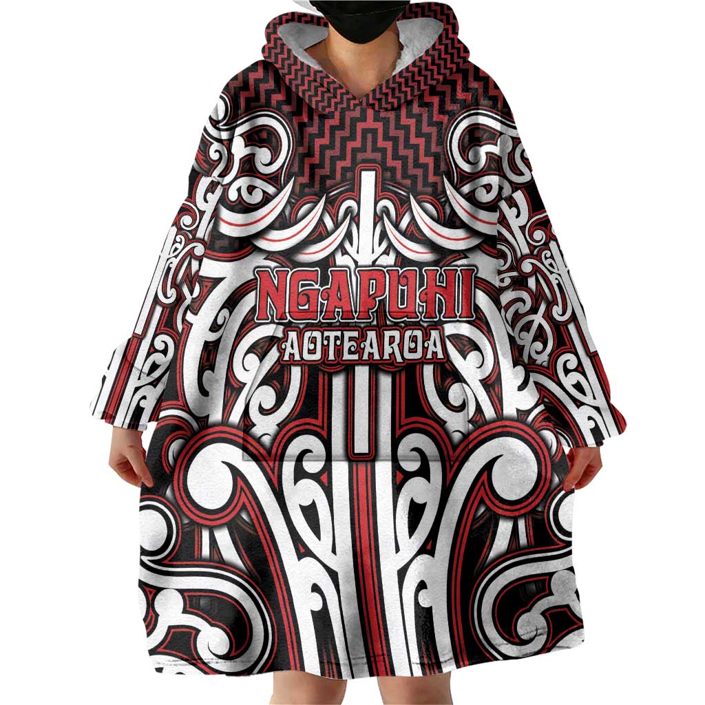 Custom Aotearoa Ngapuhi Wearable Blanket Hoodie Maori Tribal Pattern Mix Poutama LT05 - Polynesian Pride