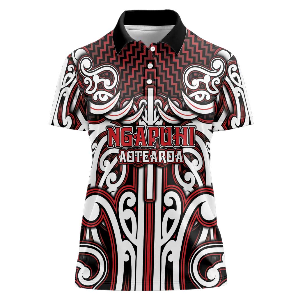 Custom Aotearoa Ngapuhi Women Polo Shirt Maori Tribal Pattern Mix Poutama LT05 Female Red - Polynesian Pride
