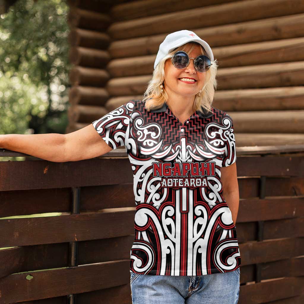 Custom Aotearoa Ngapuhi Women Polo Shirt Maori Tribal Pattern Mix Poutama LT05 - Polynesian Pride