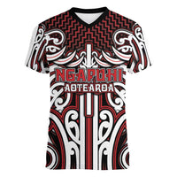 Custom Aotearoa Ngapuhi Women V-Neck T-Shirt Maori Tribal Pattern Mix Poutama