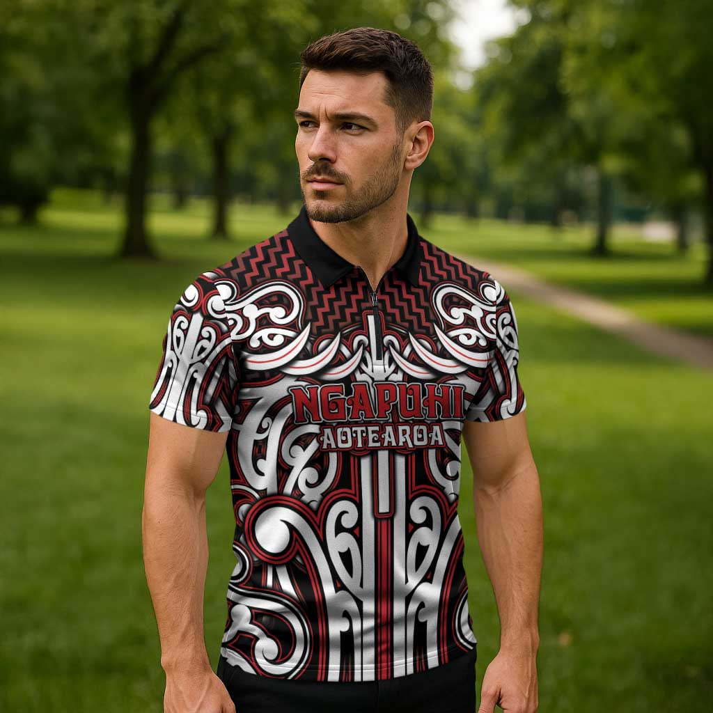 Custom Aotearoa Ngapuhi Zipper Polo Shirt Maori Tribal Pattern Mix Poutama LT05 - Polynesian Pride