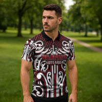 Custom Aotearoa Ngapuhi Zipper Polo Shirt Maori Tribal Pattern Mix Poutama LT05 - Polynesian Pride