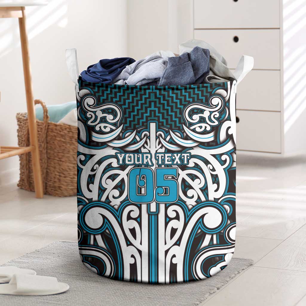 Custom Aotearoa Ngati Porou Laundry Basket Maori Tribal Pattern Mix Poutama LT05 Blue - Polynesian Pride