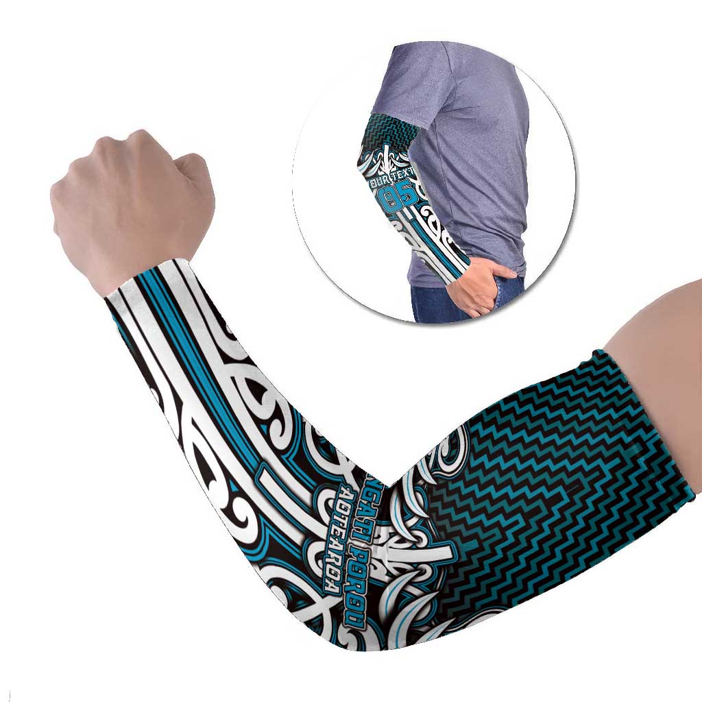 Custom Aotearoa Ngati Porou Arm Sleeves Maori Tribal Pattern Mix Poutama LT05 Set of 2 Blue - Polynesian Pride