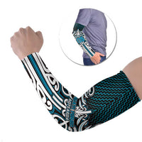 Custom Aotearoa Ngati Porou Arm Sleeves Maori Tribal Pattern Mix Poutama LT05 Set of 2 Blue - Polynesian Pride