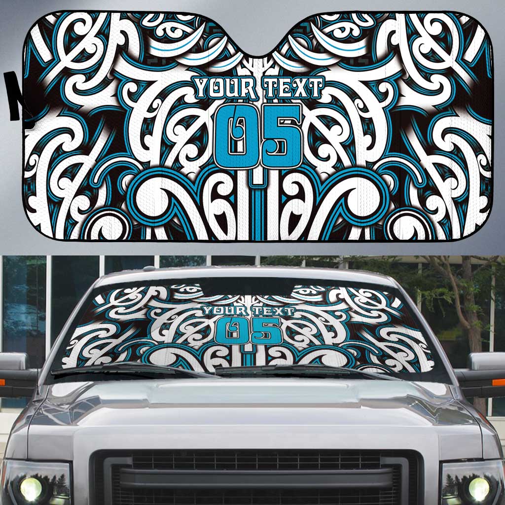 Custom Aotearoa Ngati Porou Auto Sun Shade Maori Tribal Pattern Mix Poutama LT05 Blue - Polynesian Pride