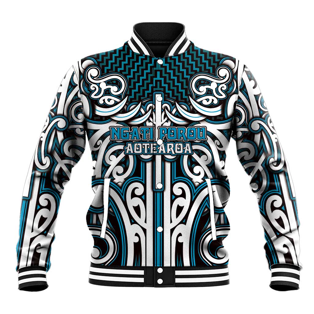 Custom Aotearoa Ngati Porou Baseball Jacket Maori Tribal Pattern Mix Poutama LT05 Unisex Blue - Polynesian Pride