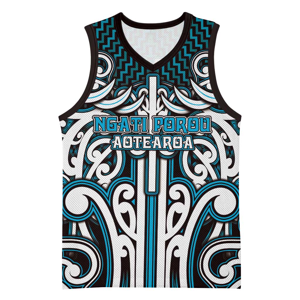 Custom Aotearoa Ngati Porou Basketball Jersey Maori Tribal Pattern Mix Poutama LT05 Unisex Blue - Polynesian Pride