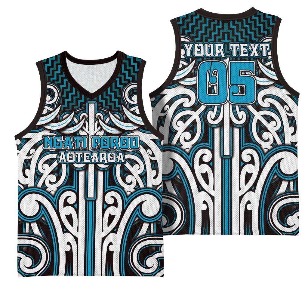Custom Aotearoa Ngati Porou Basketball Jersey Maori Tribal Pattern Mix Poutama LT05 - Polynesian Pride