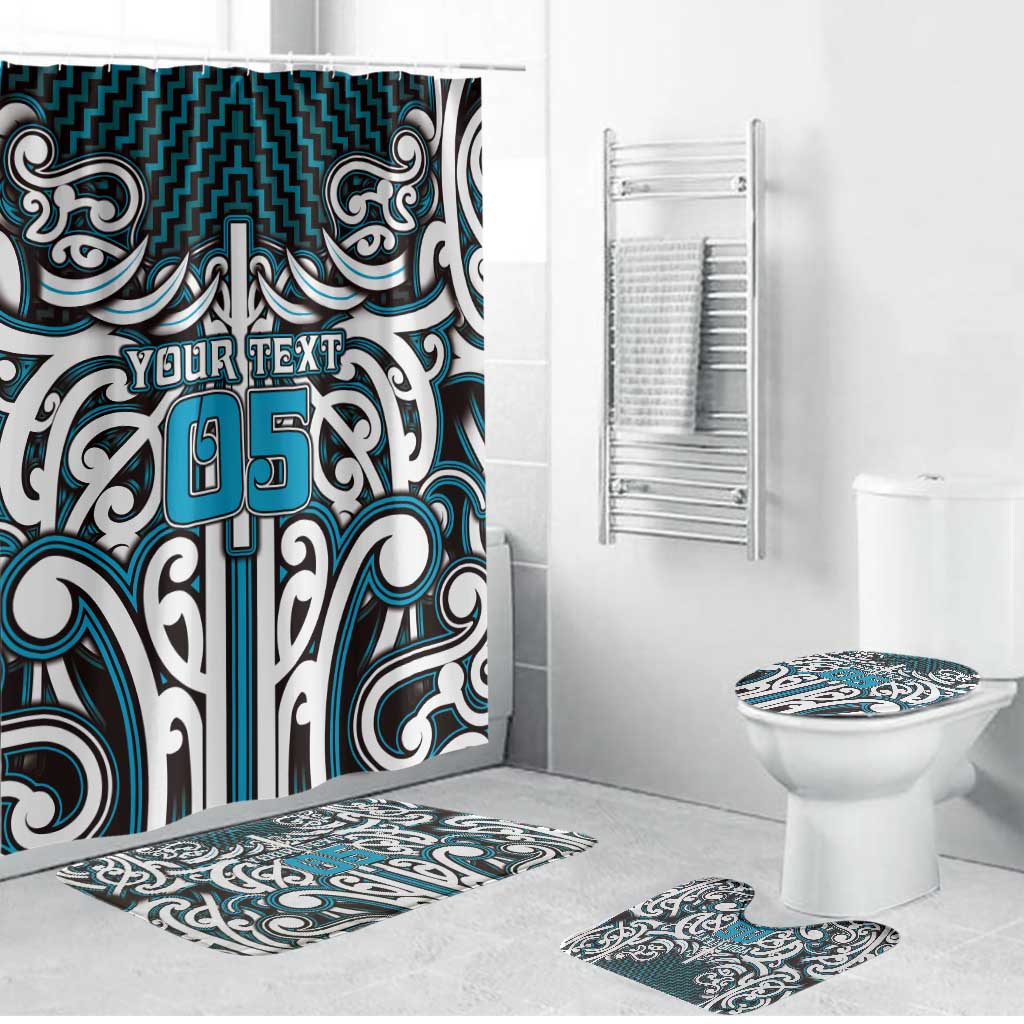 Custom Aotearoa Ngati Porou Bathroom Set Maori Tribal Pattern Mix Poutama LT05 Bathroom Set (4 pcs) Blue - Polynesian Pride
