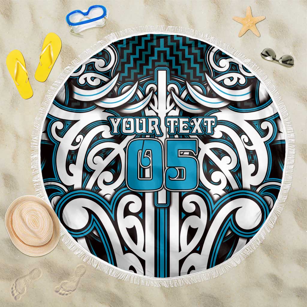 Custom Aotearoa Ngati Porou Beach Blanket Maori Tribal Pattern Mix Poutama LT05 One Size 150cm Blue - Polynesian Pride