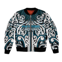Custom Aotearoa Ngati Porou Bomber Jacket Maori Tribal Pattern Mix Poutama LT05 Unisex Blue - Polynesian Pride
