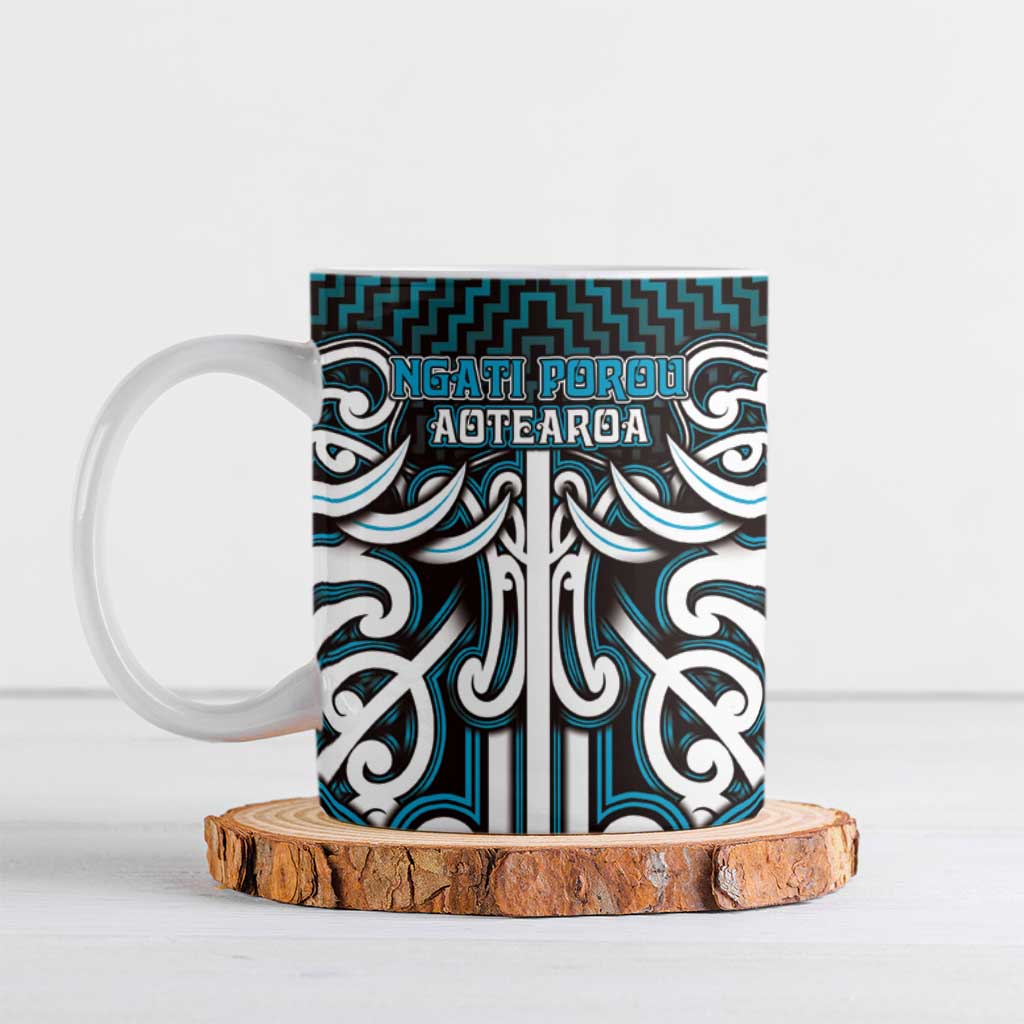 Custom Aotearoa Ngati Porou Ceramic Mug Maori Tribal Pattern Mix Poutama LT05 Blue - Polynesian Pride
