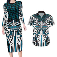 Custom Aotearoa Ngati Porou Couples Matching Long Sleeve Bodycon Dress and Hawaiian Shirt Maori Tribal Pattern Mix Poutama