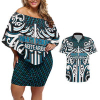 Custom Aotearoa Ngati Porou Couples Matching Off Shoulder Short Dress and Hawaiian Shirt Maori Tribal Pattern Mix Poutama