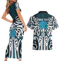 Custom Aotearoa Ngati Porou Couples Matching Short Sleeve Bodycon Dress and Hawaiian Shirt Maori Tribal Pattern Mix Poutama