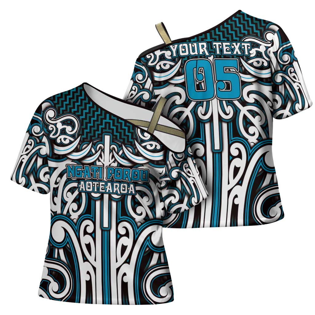 Custom Aotearoa Ngati Porou Cross Shoulder Shirt Maori Tribal Pattern Mix Poutama LT05 - Polynesian Pride