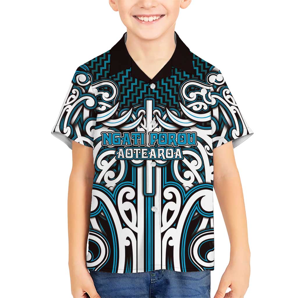Custom Aotearoa Ngati Porou Family Matching Off Shoulder Short Dress and Hawaiian Shirt Maori Tribal Pattern Mix Poutama