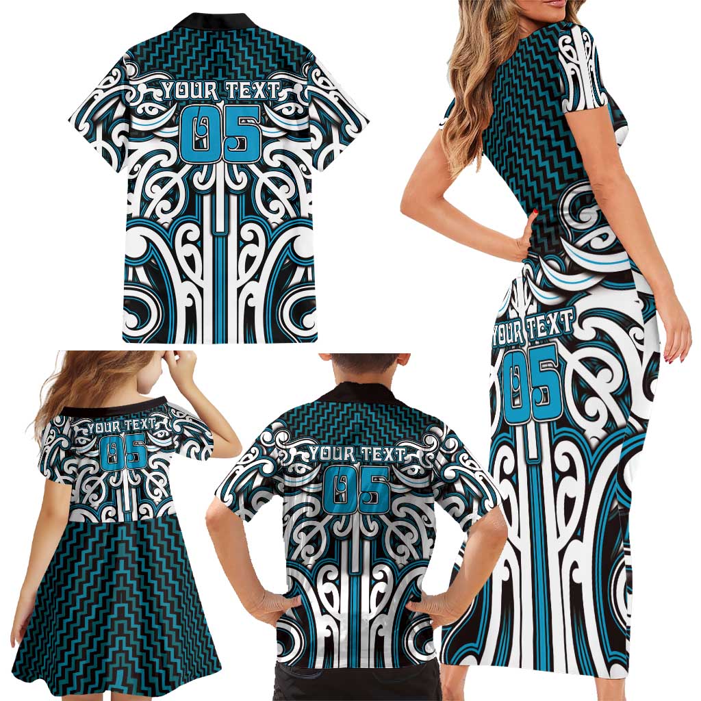 Custom Aotearoa Ngati Porou Family Matching Short Sleeve Bodycon Dress and Hawaiian Shirt Maori Tribal Pattern Mix Poutama