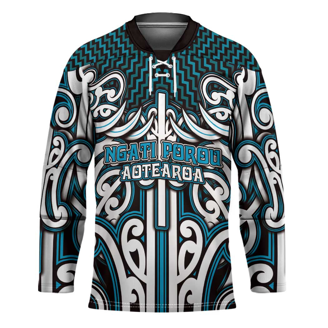 Custom Aotearoa Ngati Porou Hockey Jersey Maori Tribal Pattern Mix Poutama LT05 Unisex Blue - Polynesian Pride