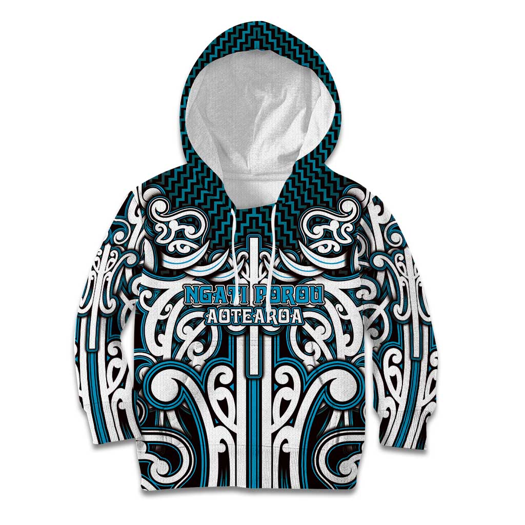 Custom Aotearoa Ngati Porou Kid Hoodie Maori Tribal Pattern Mix Poutama LT05 Hoodie Blue - Polynesian Pride