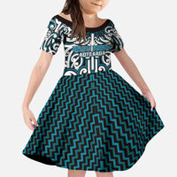 Custom Aotearoa Ngati Porou Kid Short Sleeve Dress Maori Tribal Pattern Mix Poutama