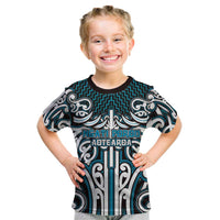 Custom Aotearoa Ngati Porou Kid T Shirt Maori Tribal Pattern Mix Poutama LT05 Blue - Polynesian Pride