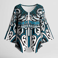 Custom Aotearoa Ngati Porou Kimono Sleeve Blouse Maori Tribal Pattern Mix Poutama LT05 Female Blue - Polynesian Pride