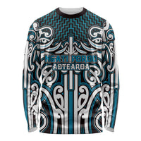 Custom Aotearoa Ngati Porou Long Sleeve Shirt Maori Tribal Pattern Mix Poutama LT05 Unisex Blue - Polynesian Pride