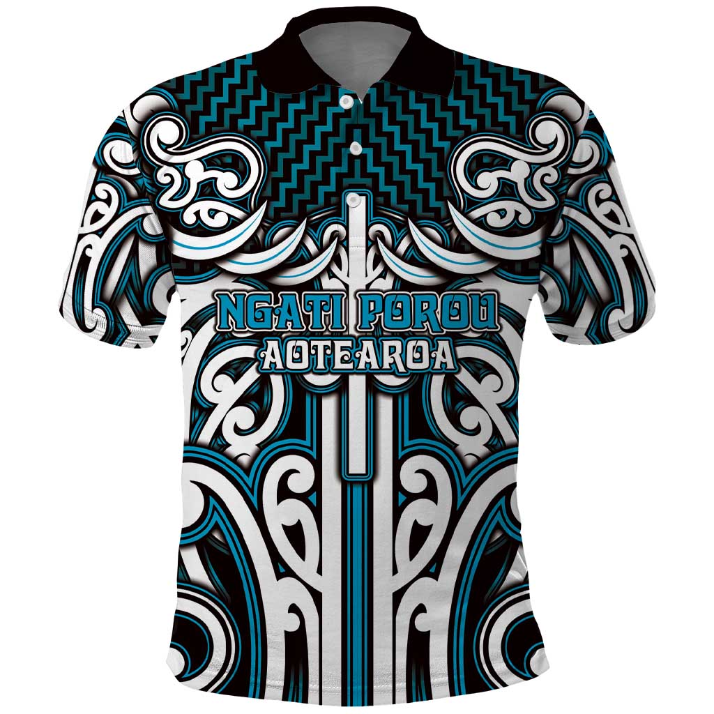 Custom Aotearoa Ngati Porou Polo Shirt Maori Tribal Pattern Mix Poutama LT05 Blue - Polynesian Pride