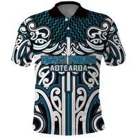 Custom Aotearoa Ngati Porou Polo Shirt Maori Tribal Pattern Mix Poutama LT05 Blue - Polynesian Pride