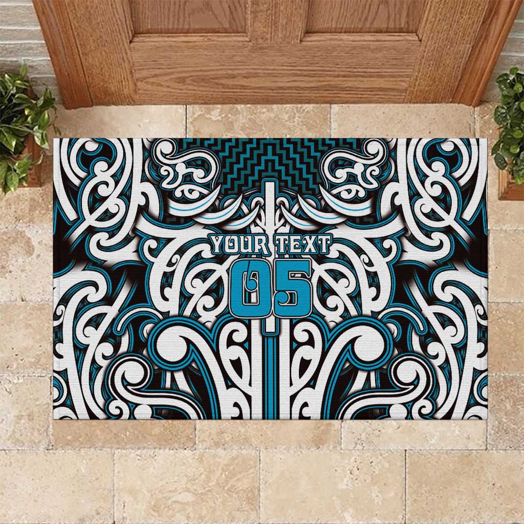 Custom Aotearoa Ngati Porou Rubber Doormat Maori Tribal Pattern Mix Poutama LT05 Blue - Polynesian Pride